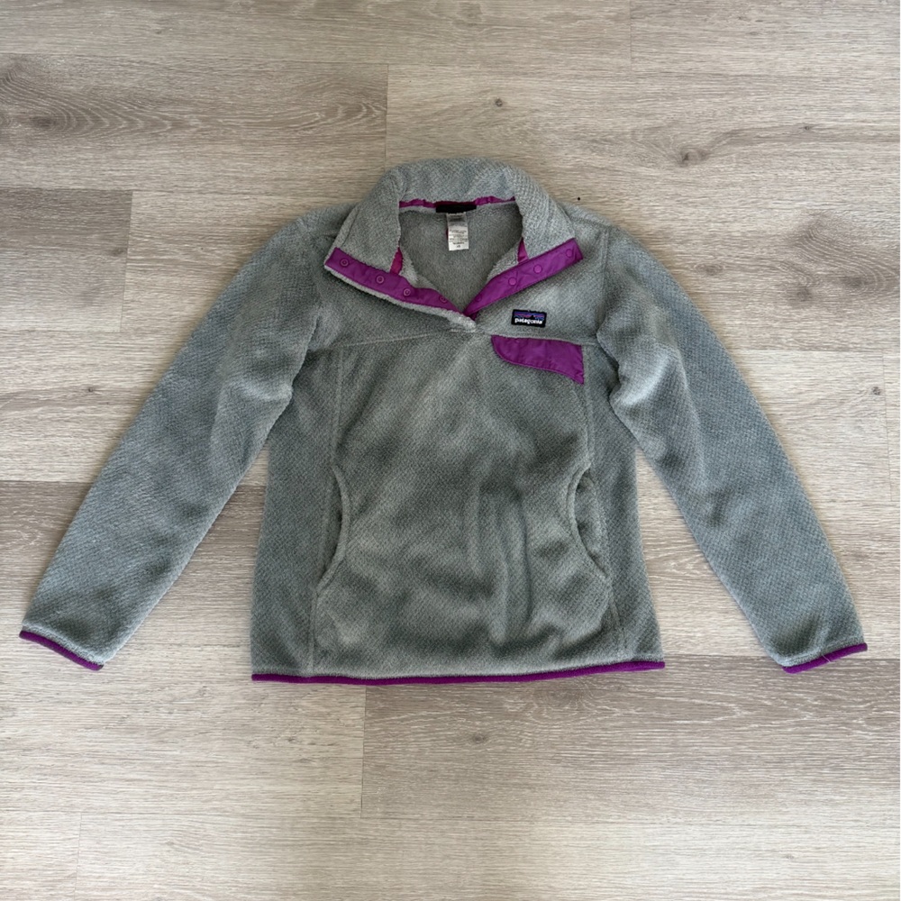 Patagonia Gray Fleece with Purple Trim